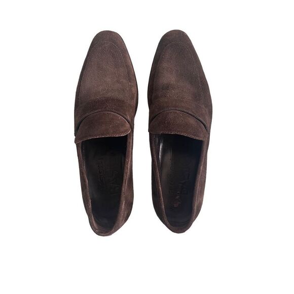 A.Testoni Mens Dark Brown Suede Leather Slip-On Casual Loafer Shoes Size 8.5M - Picture 1 of 12
